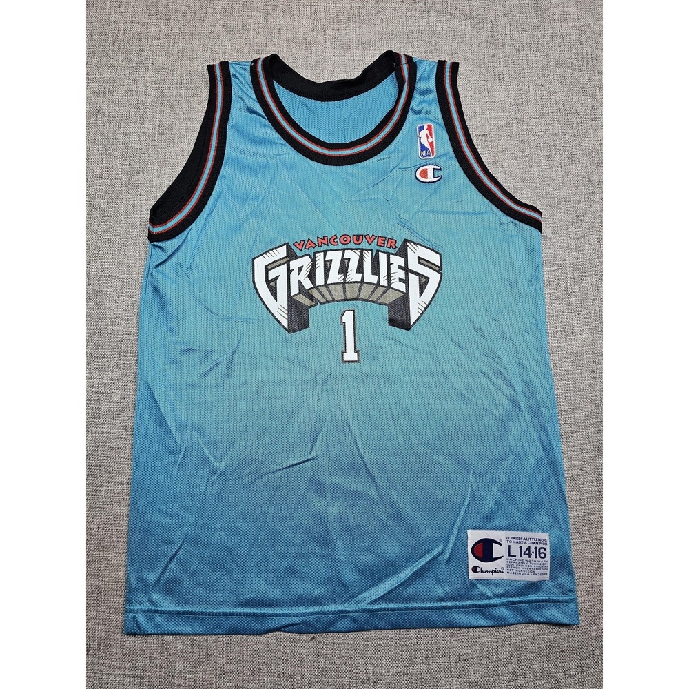 VINTAGE Vancouver Grizzlies Jersey Boys Large Blue NBA‎ Basketball Mesh Champion
